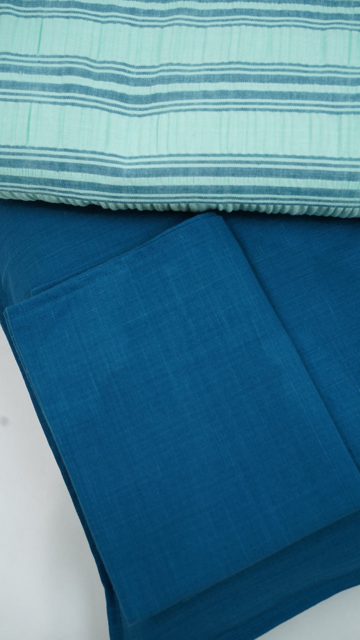 Premium handloom stripe emboss Chennimalai King Size Bedspread -  Sky Blue