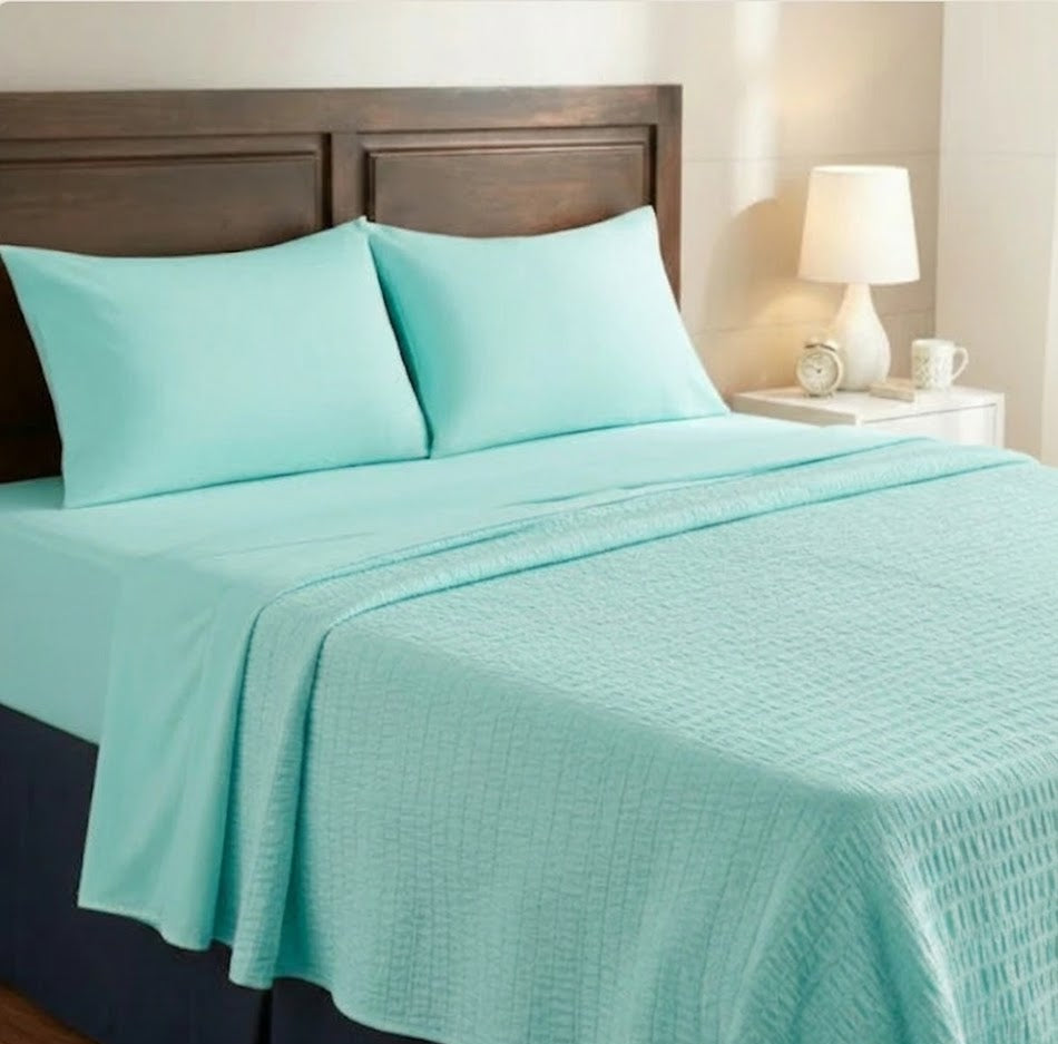 Premium handloom stripe emboss Chennimalai Double Cot Bedspread -  Light Sky Blue