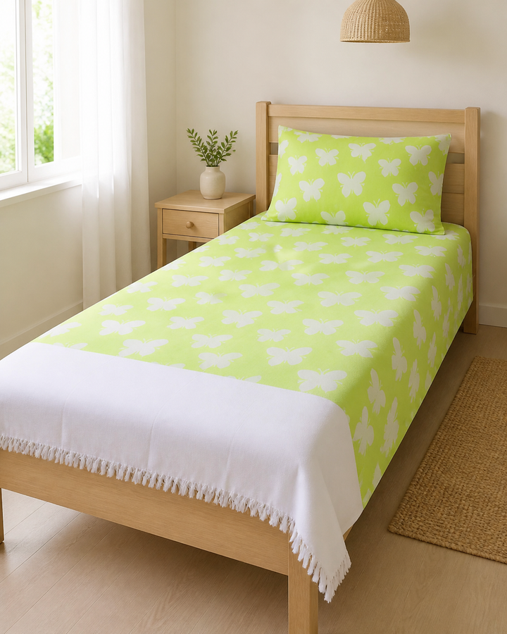 Butterfly Print Lovely Chennimalai Bedsheet - Green — Bright-room styling view