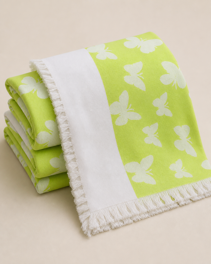 Butterfly Print Lovely Chennimalai Bedsheet - Green — Folded catalogue view