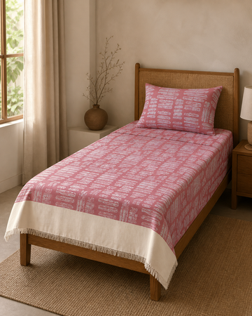 Jacquard Print Lovely Chennimalai Bedsheet - Red — Warm-room styling view