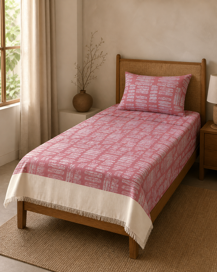 Jacquard Print Lovely Chennimalai Bedsheet - Red — Warm-room styling view