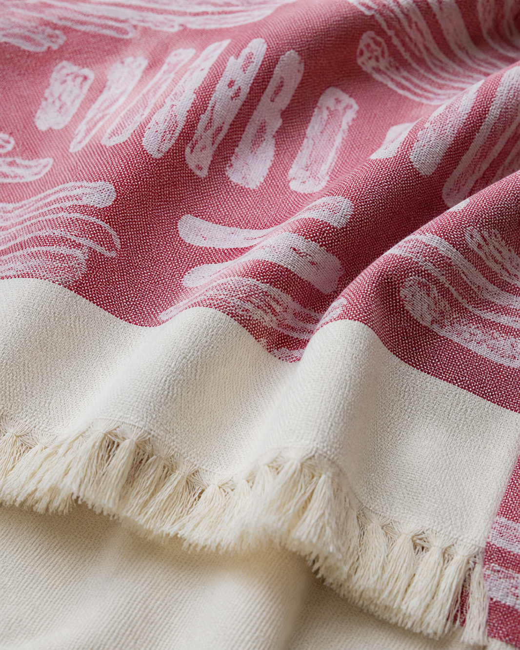 Jacquard Print Lovely Chennimalai Bedsheet - Red — Fabric and pattern detail view