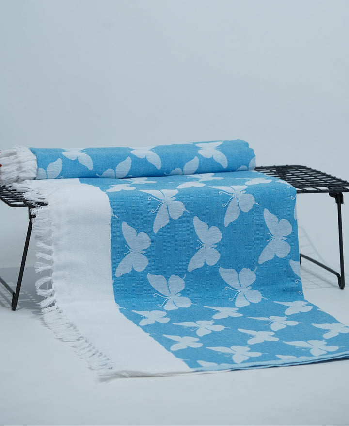 Butterfly Print Lovely Chennimalai Bedsheet - Blue