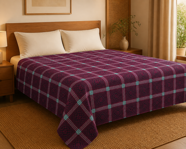 Maroon Nadhiya Chennimalai Bedsheet — Warm-room styling view