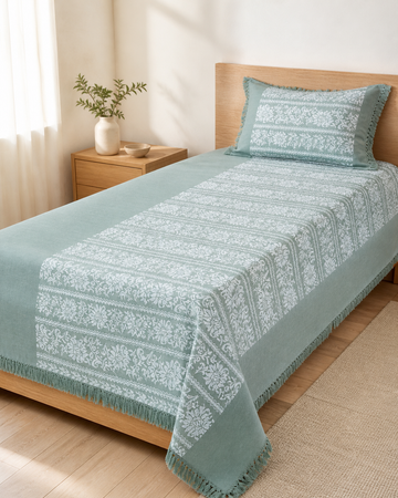 Minted Floral Lovely Chennimalai Bedsheet — Bright-room styling view