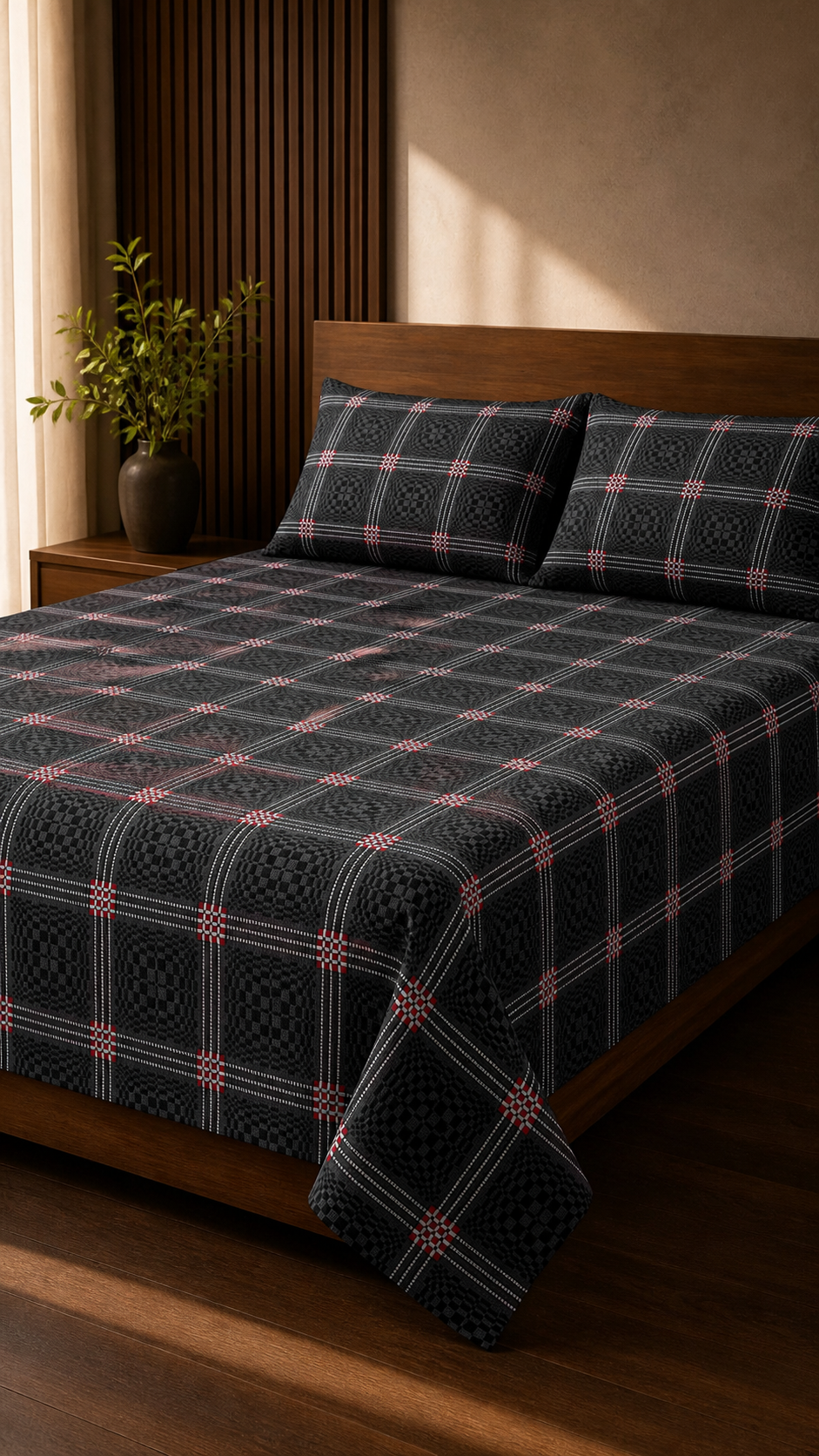 Grey Nadhiya Chennimalai Bedsheet — Warm-room styling view