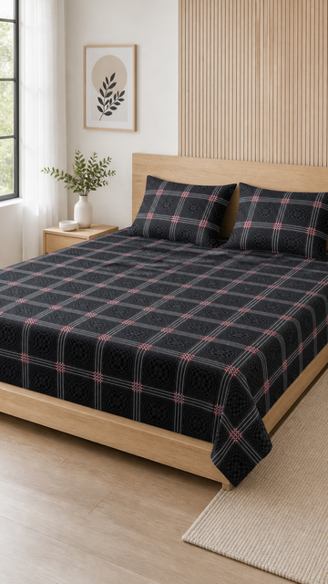 Grey Nadhiya Chennimalai Bedsheet — Bright-room styling view