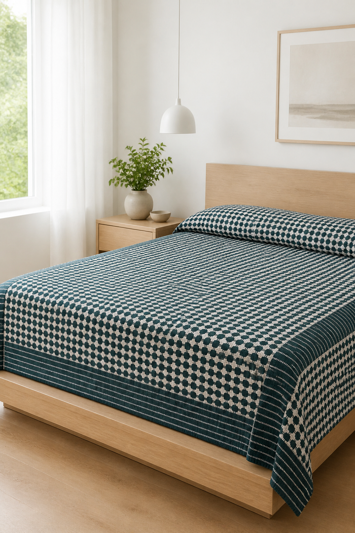Nayapaisa Chennimalai Bedsheet - Green — Bright-room styling view