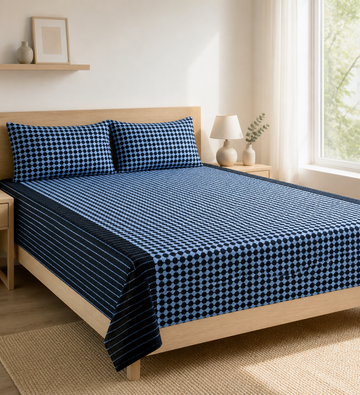 Nayapaisa Chennimalai Bedsheet -Navy Blue — Bright-room styling view