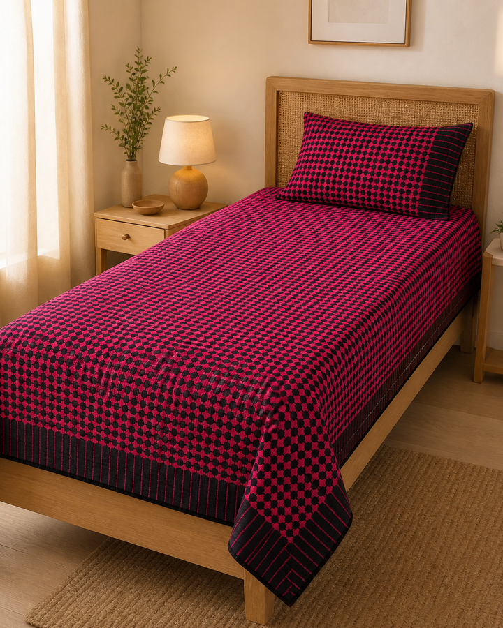 Nayapaisa Chennimalai Bedsheet - Red — Warm-room styling view