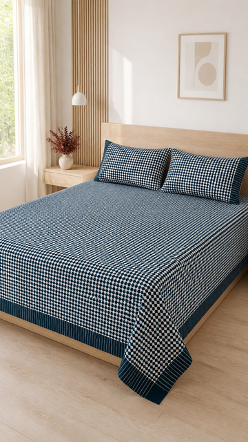 Nayapaisa Chennimalai Bedsheet - Teal — Bright-room styling view