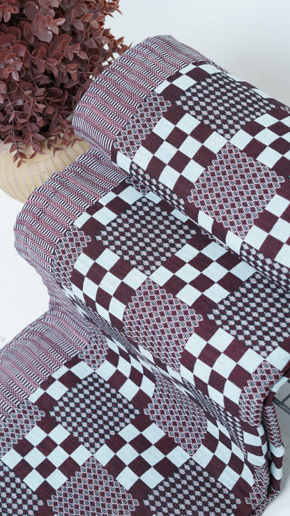 Premium Handloom Royal Checkmate Double Cot Chennimalai Bedsheet - Sky blue