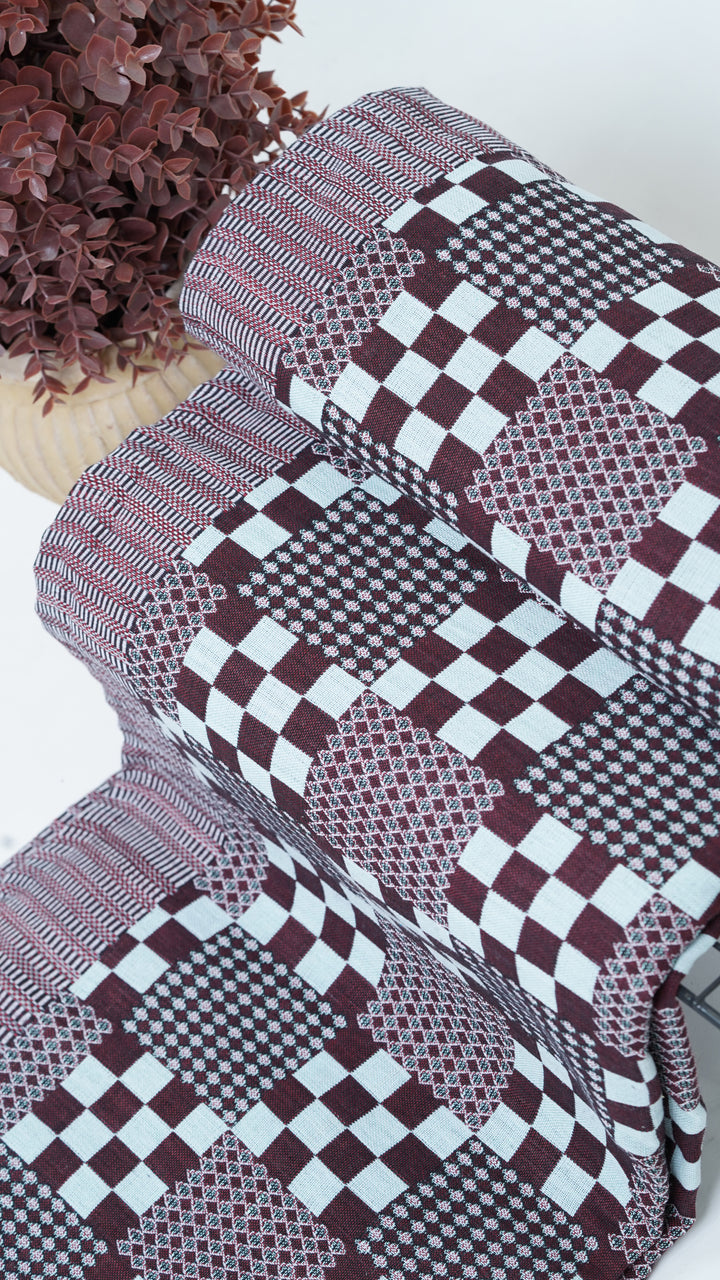Premium Handloom Royal Checkmate Double Cot Chennimalai Bedsheet - Sky blue