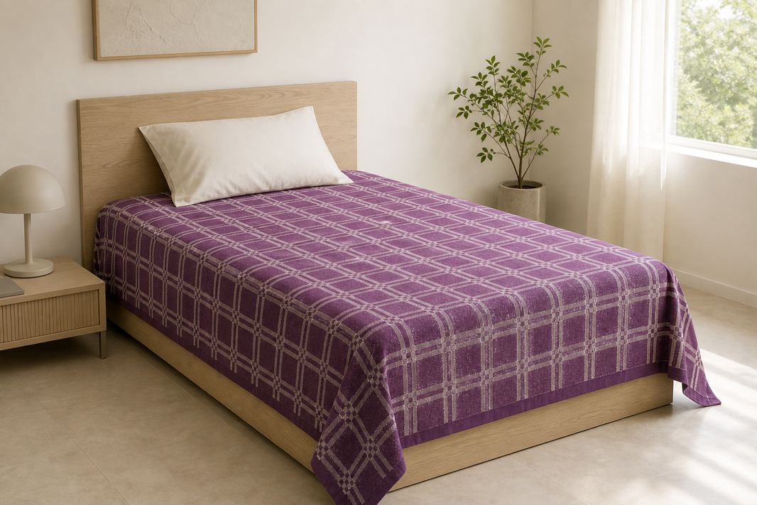 Niral Chennimalai Bedsheet - Purple — Bright-room styling view