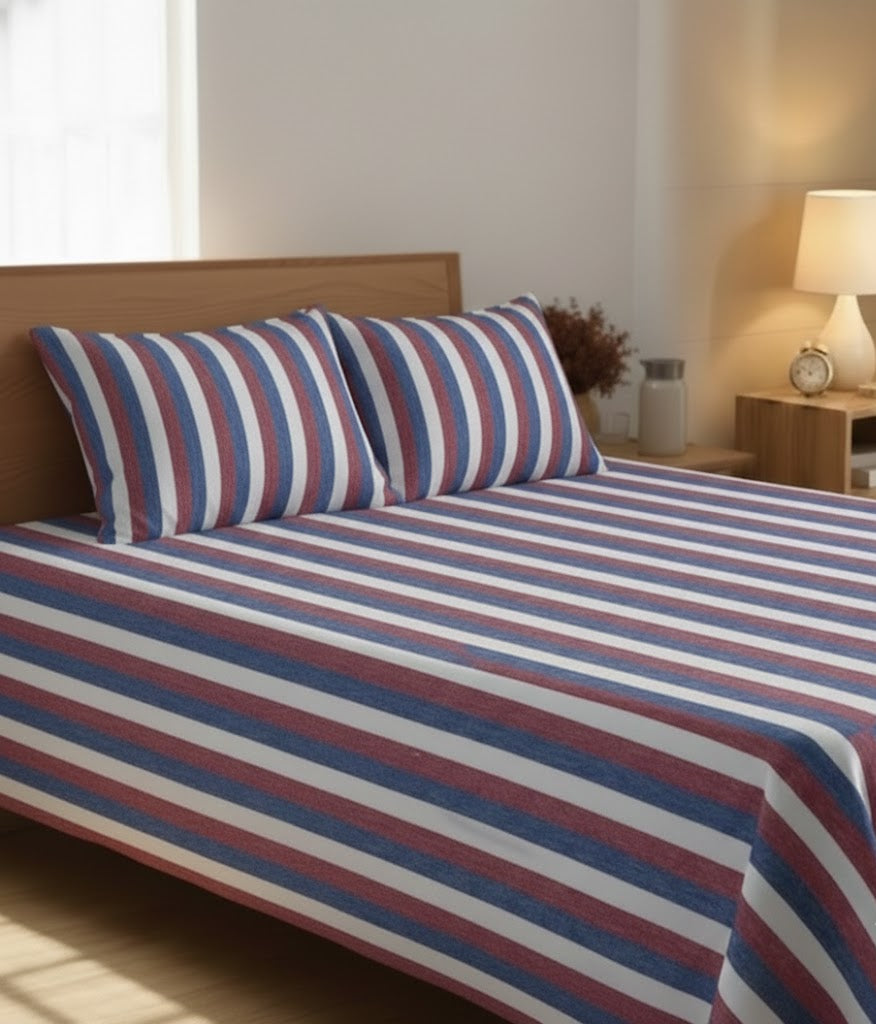 Bed with Chennimalai Bedspread Red and Blue