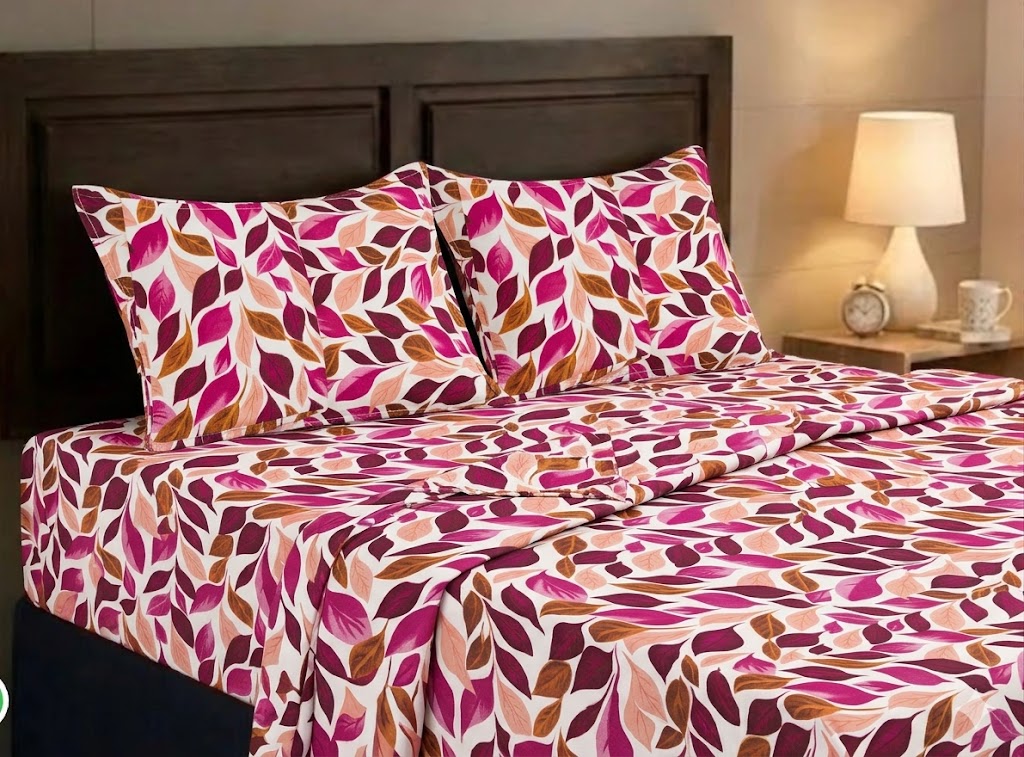 Premium Handloom Chennimalai Double Cot Bedspread Pink Leaf Print