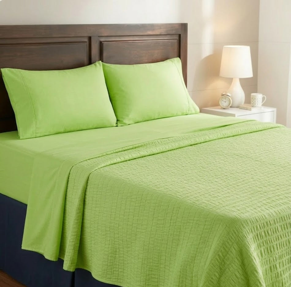 Premium handloom stripe emboss Chennimalai Double Cot Bedspread - Pista green