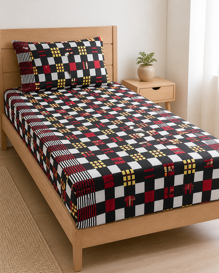 Premium Handloom Black Ruby Checks Chennimalai Bedsheet — Bright-room styling view