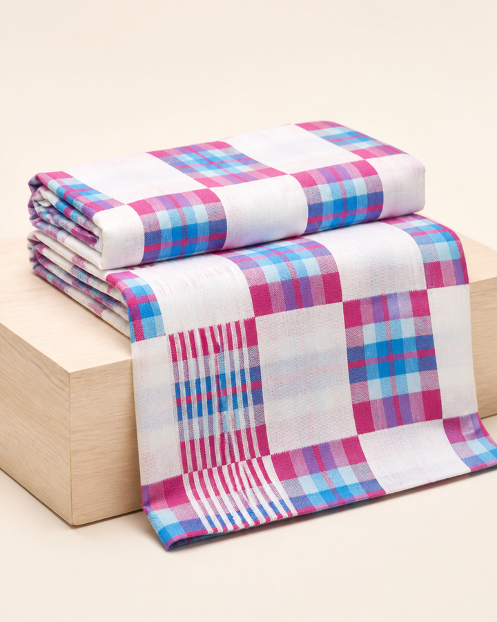 Premium Handloom Candy check Chennimalai Bedsheet-Pink — Folded catalogue view