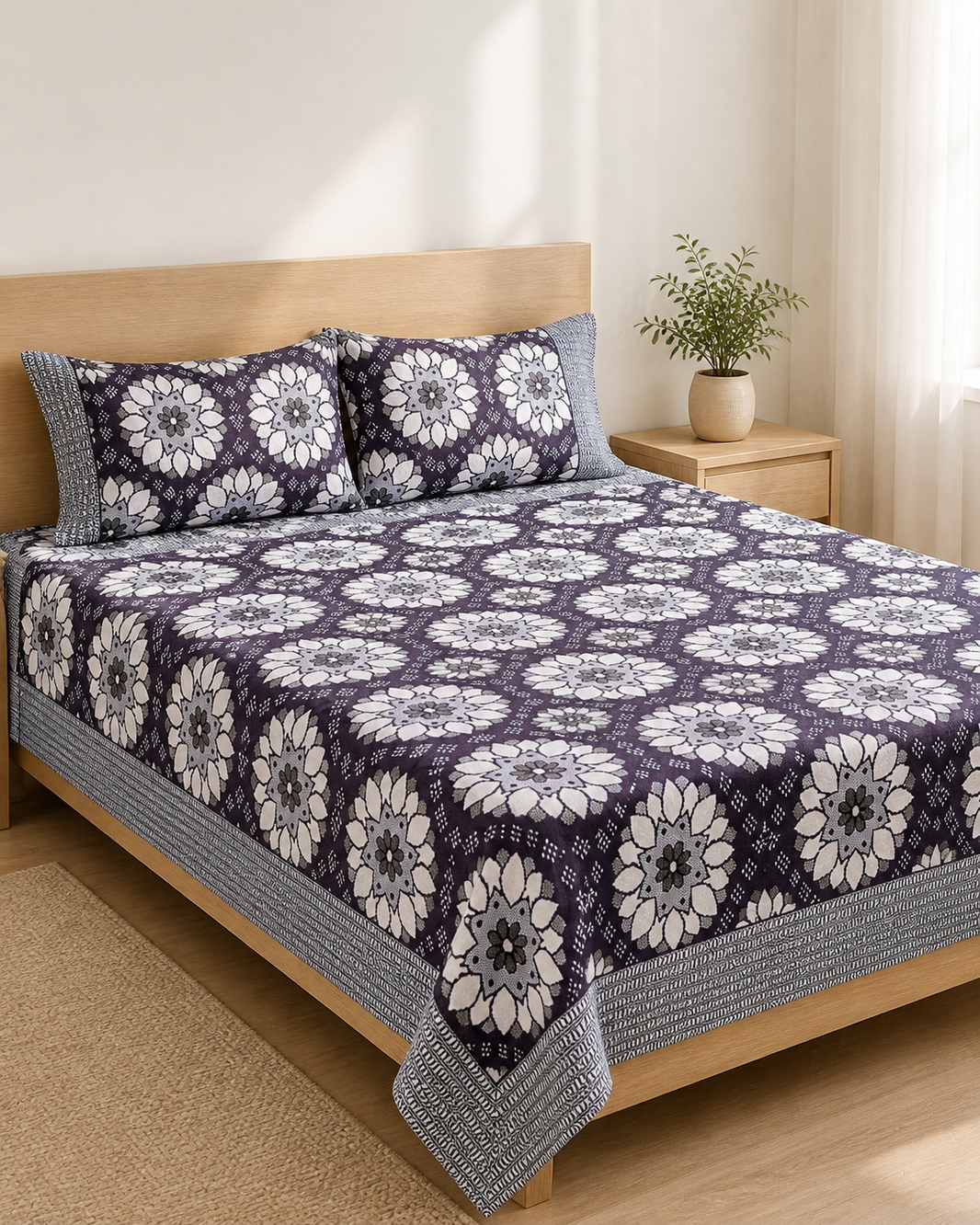 Premium Handloom Ethnic floral King Size Chennimalai Bedsheet — Bright-room styling view