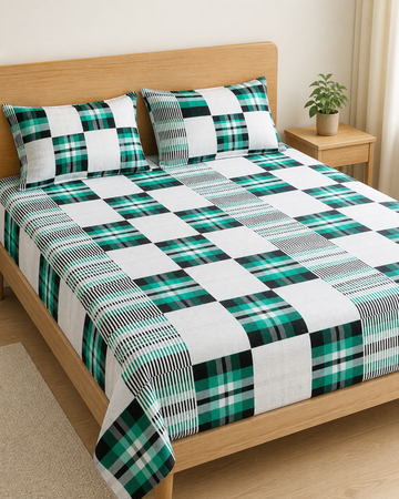 Premium Handloom Candy Check King Size Chennimalai Bedsheet - Green — Bright-room styling view