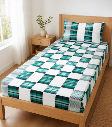 Premium Handloom Candy Check Single Cot Chennimalai Bedsheet - Green — Bright-room styling view