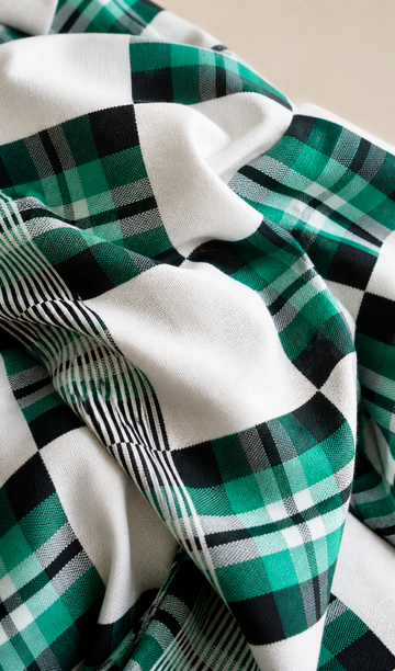 Premium Handloom Candy Check Single Cot Chennimalai Bedsheet - Green — Fabric and pattern detail view