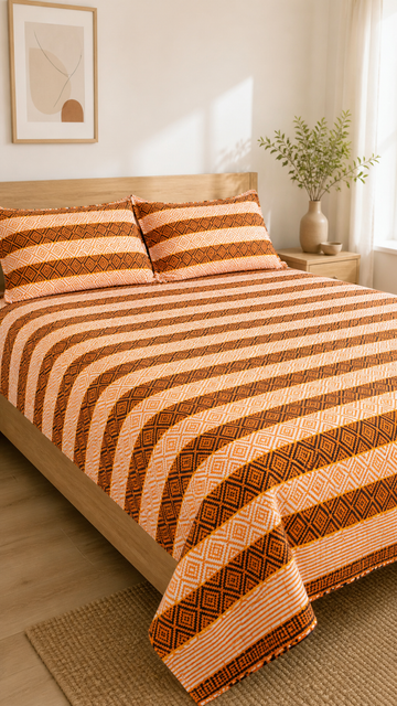 Premium Handloom Chennimalai bedsheet – Orange — Bright-room styling view