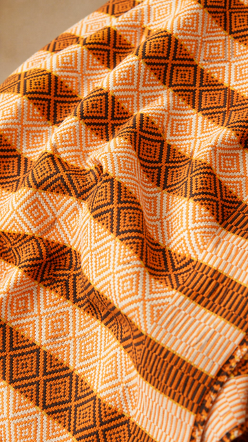 Premium Handloom Chennimalai bedsheet – Orange — Fabric and pattern detail view