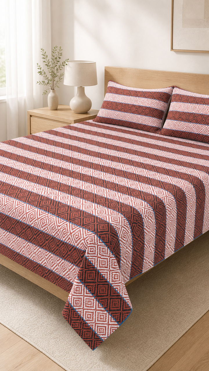 Premium Handloom Chennimalai bedsheet - Rust Red — Bright-room styling view