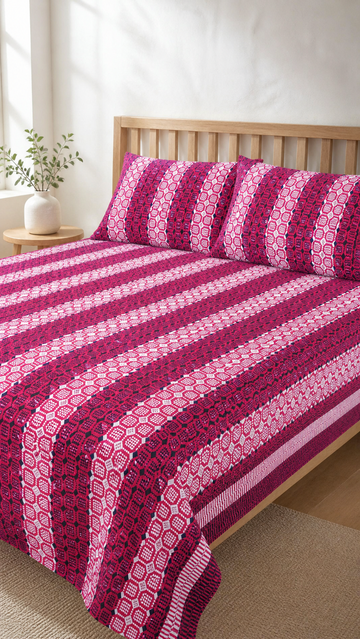 Premium Handloom Chennimalai bedsheet - Wine Red — Bright-room styling view