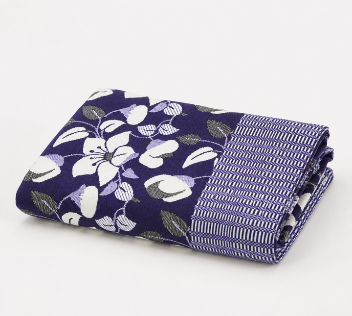 Premium Handloom King Size Chennimalai bedsheet - Purple Floral — Folded catalogue view