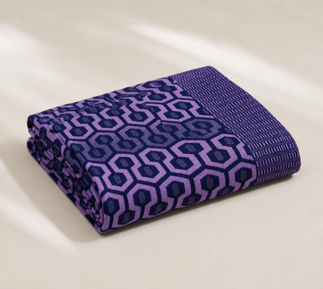 Premium Handloom King Size Chennimalai bedsheet - Purple Geometric — Folded catalogue view