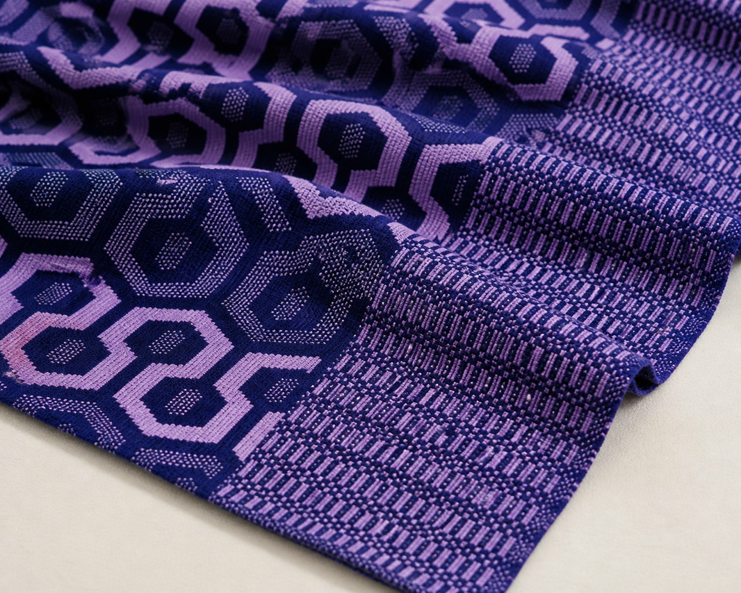 Premium Handloom King Size Chennimalai bedsheet - Purple Geometric — Fabric and pattern detail view