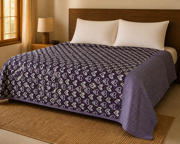 Premium Handloom King Size Chennimalai bedsheet - Purple heart — Warm-room styling view