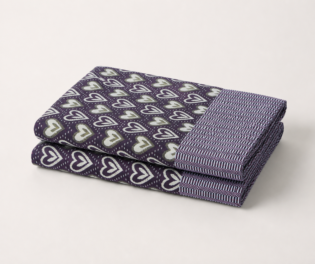 Premium Handloom King Size Chennimalai bedsheet - Purple heart — Folded catalogue view