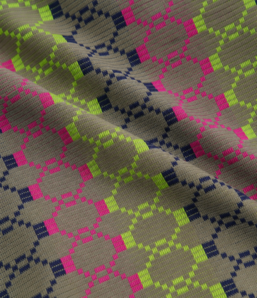 Premium Handloom Grey Boho Blocks Chennimalai Bedsheet - Pink Green — Fabric and pattern detail view