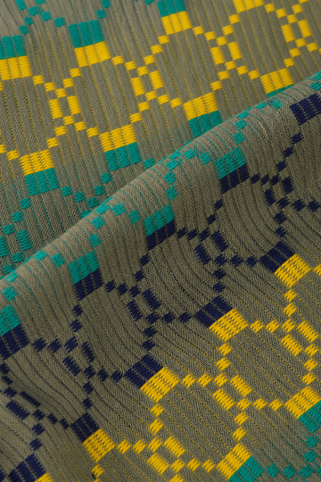 Premium Handloom Grey Boho Blocks Chennimalai bedsheet-Yellow and Teal — Fabric and pattern detail view