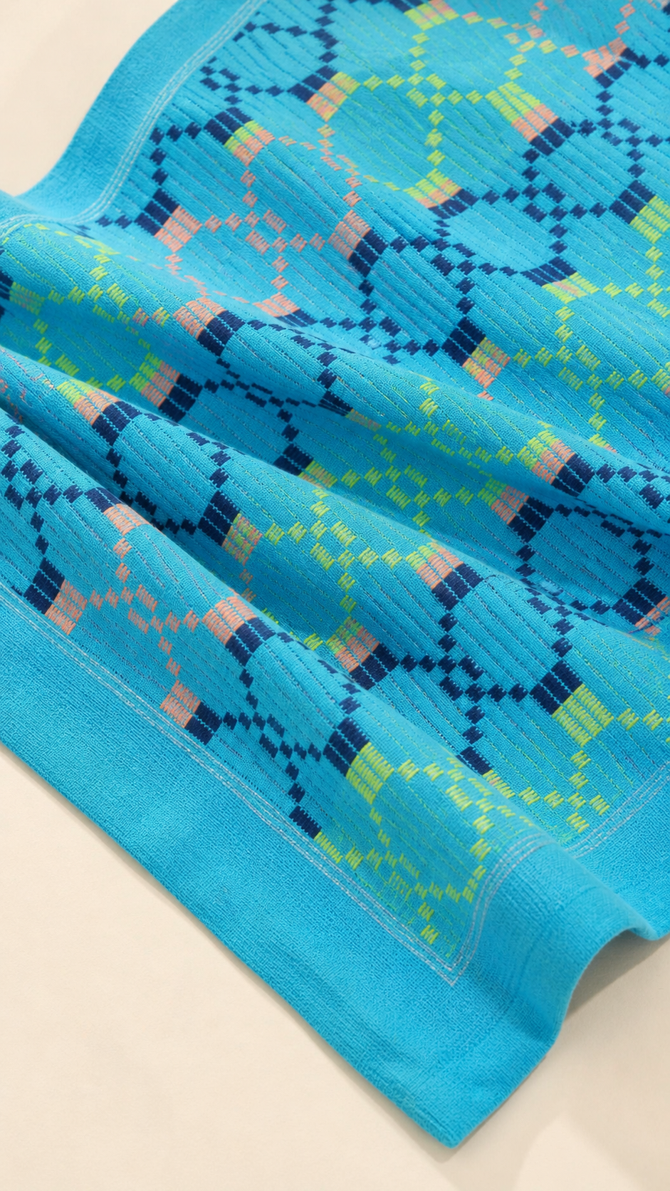 Premium Handloom Light Blue with Orange Chennimalai bedsheet — Fabric and pattern detail view