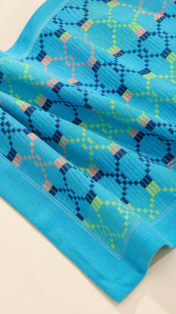 Premium Handloom Light Blue with Orange Chennimalai bedsheet — Fabric and pattern detail view