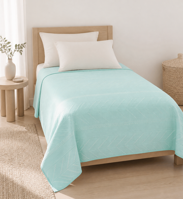 Premium Handloom Pastel Teal Ocean Mint Bedsheet — Bright-room styling view