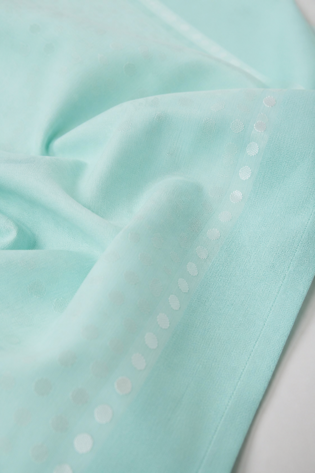 Premium Handloom Pastel Teal Polka Chennimalai Bedsheet — Fabric and pattern detail view