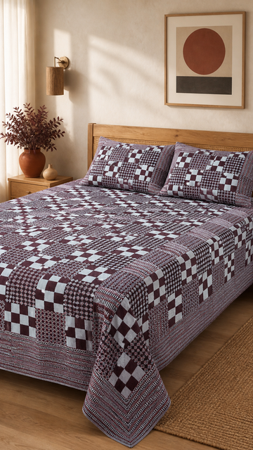 Premium Handloom Royal Checkmate King Size Chennimalai Bedsheet - Sky blue — Warm-room styling view