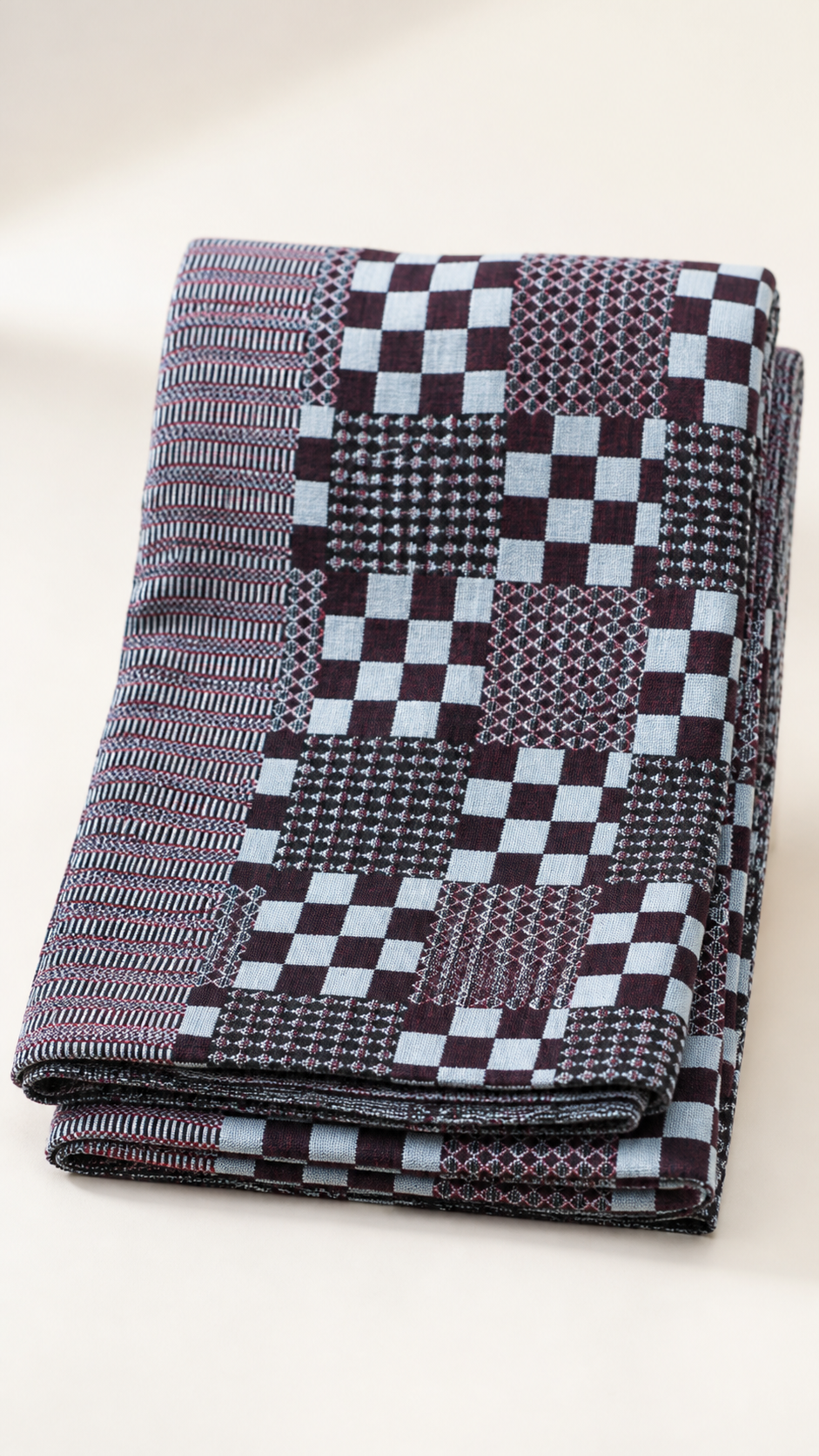 Premium Handloom Royal Checkmate King Size Chennimalai Bedsheet - Sky blue — Folded catalogue view