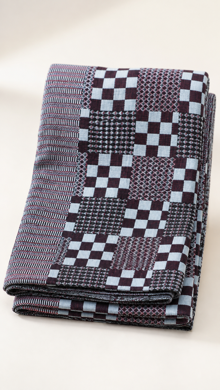 Premium Handloom Royal Checkmate King Size Chennimalai Bedsheet - Sky blue — Folded catalogue view