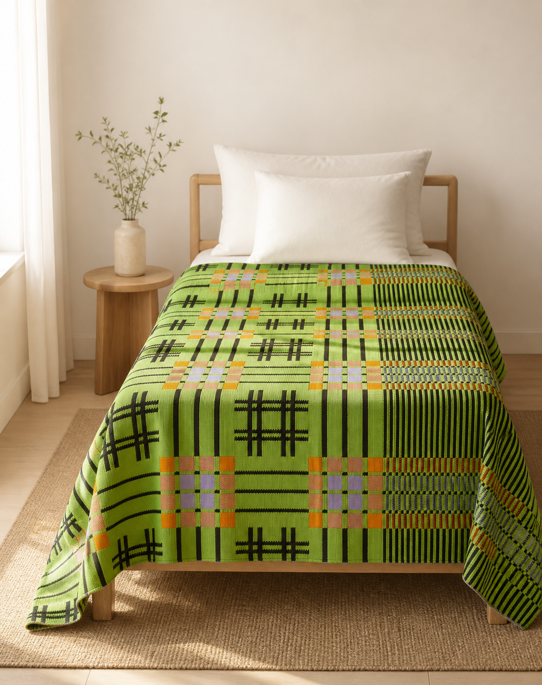 Premium Handloom Royal Green Chennimalai Bedsheet — Bright-room styling view