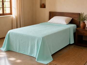 Premium Handloom Soft Green Flower Chennimalai Bedsheet — Warm-room styling view