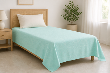 Premium Handloom Soft Green Flower Chennimalai Bedsheet — Bright-room styling view