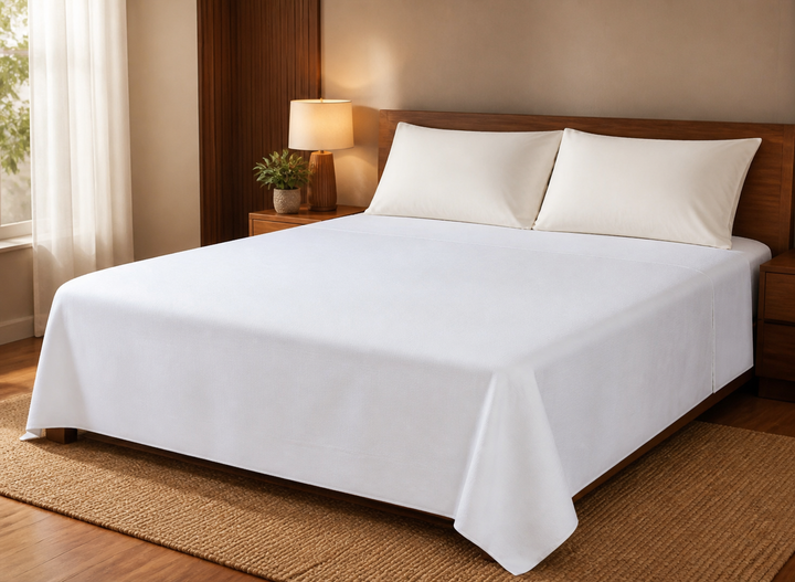 Premium Handloom Soft Snow-White Chennimalai Bedsheet — Warm-room styling view